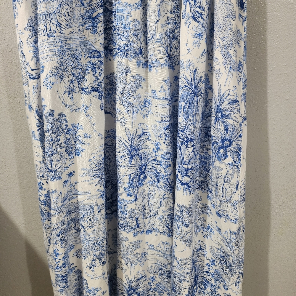 H&M White and Blue Floral Midi Sleeveless Dress Linen Blend Size 14 - Picture 6 of 13